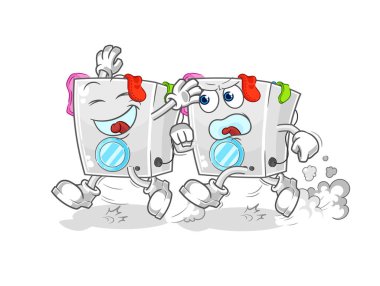 washing machine play chase cartoon. cartoon mascot vecto