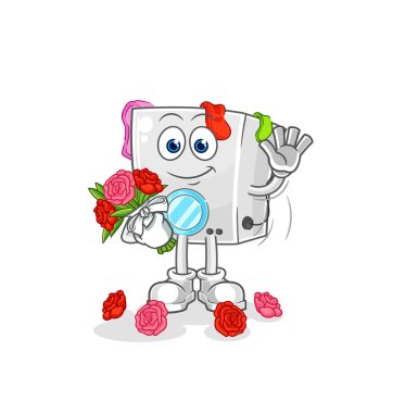 washing machine with bouquet mascot. cartoon vecto