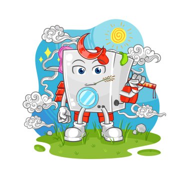 washing machine samurai cartoon. cartoon mascot vecto