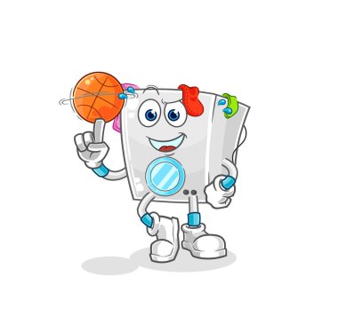 washing machine playing basket ball mascot. cartoon vecto