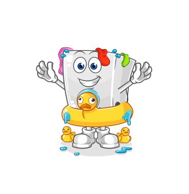 washing machine with duck buoy cartoon. cartoon mascot vecto