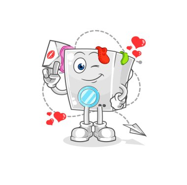washing machine hold love letter illustration. character vecto