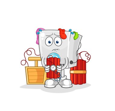 washing machine holding dynamite character. cartoon mascot vecto
