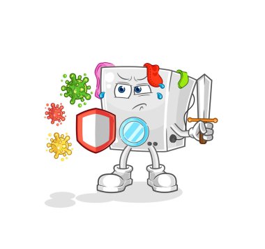 washing machine against viruses cartoon. cartoon mascot vecto
