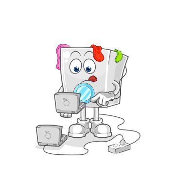 washing machine with laptop mascot. cartoon vecto