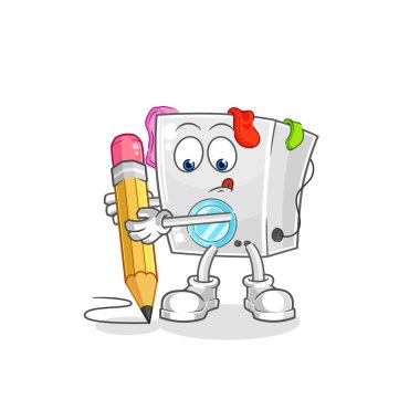 washing machine write with pencil. cartoon mascot vecto