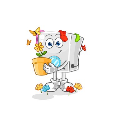 washing machine with a flower pot. character vecto