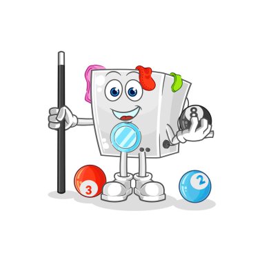 washing machine plays billiard character. cartoon mascot vecto