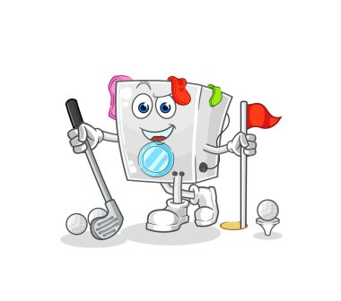 washing machine playing golf vector. cartoon characte