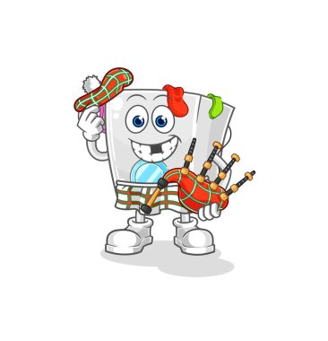 washing machine scottish with bagpipes vector. cartoon characte