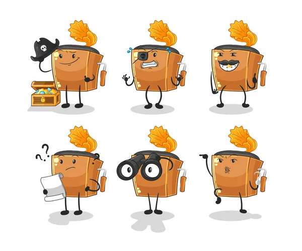 Record Player Pirate Group Character Cartoon Mascot Vecto — Stockvector