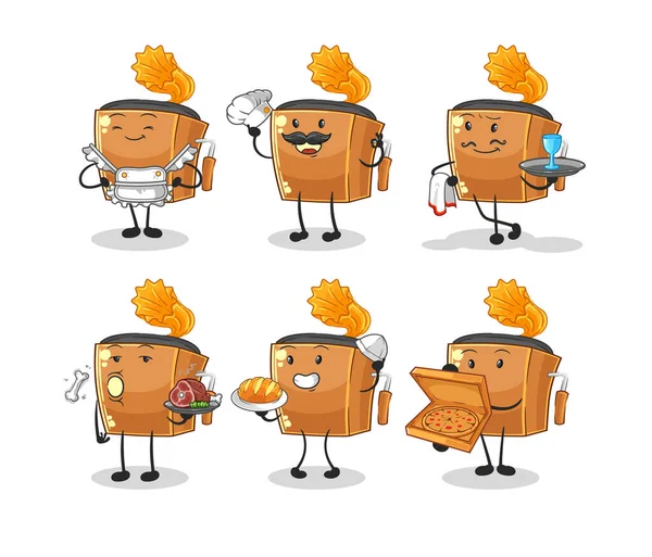 Record Player Restaurant Group Character Cartoon Mascot Vecto — Stockvector
