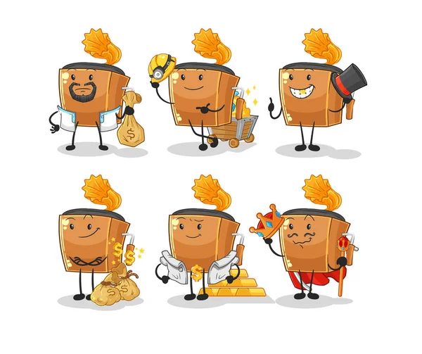 Record Player Rich Group Character Cartoon Mascot Vecto — Stockvector