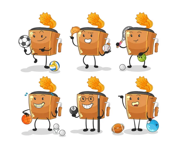 Record Player Sport Set Character Cartoon Mascot Vecto — Stockvector