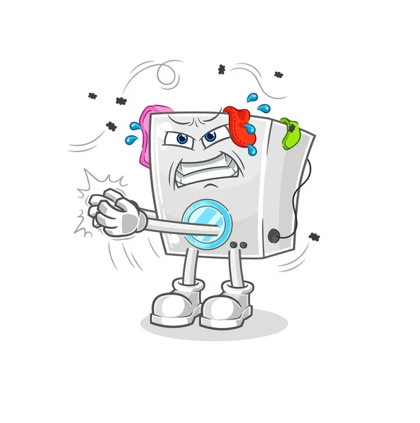 Washing Machine Swat Fly Character Cartoon Mascot Vecto — Stock Vector