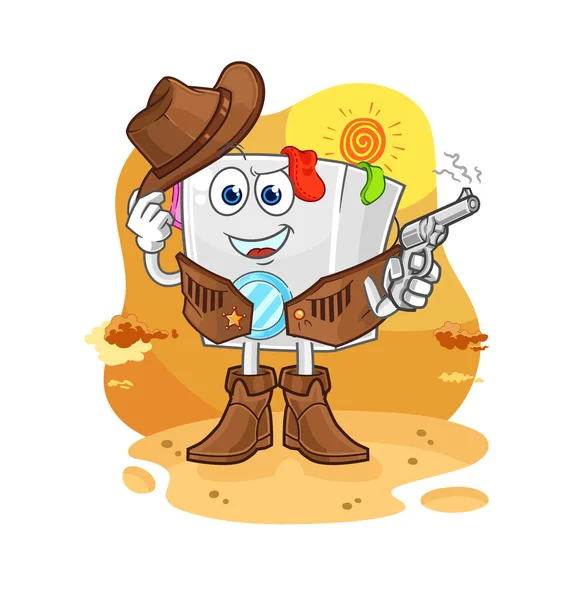 washing machine cowboy with gun character vecto