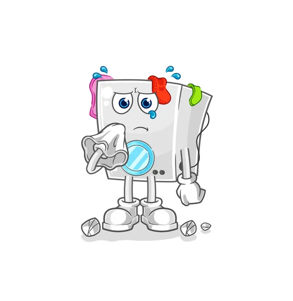 Washing Machine Cry Tissue Cartoon Mascot Vecto — Stock vektor