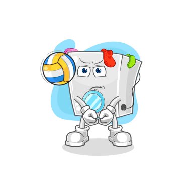 washing machine play volleyball mascot. cartoon vecto