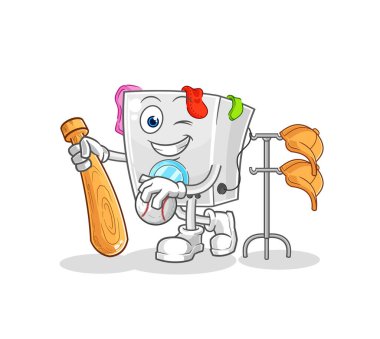 washing machine playing baseball mascot. cartoon vecto