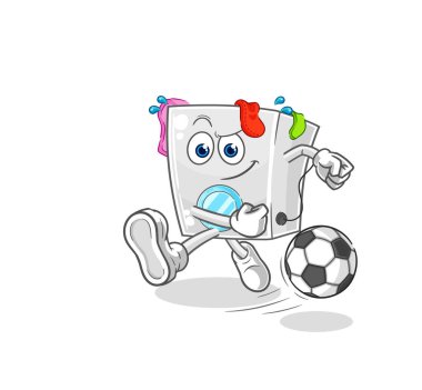 washing machine kicking the ball cartoon. cartoon mascot vecto