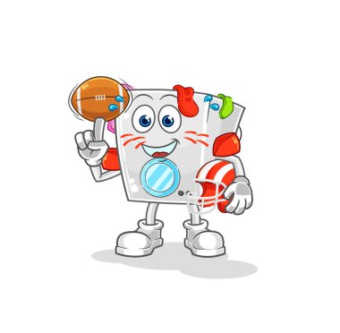 washing machine playing rugby character. cartoon mascot vecto