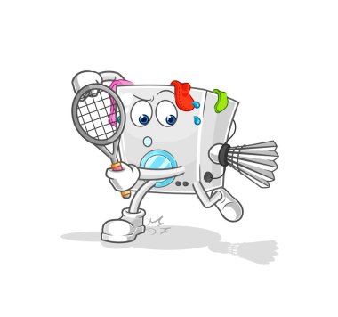 washing machine playing badminton illustration. character vecto