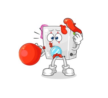 Çamaşır makinesi balon şişiriyor. karikatür maskotu vektosu