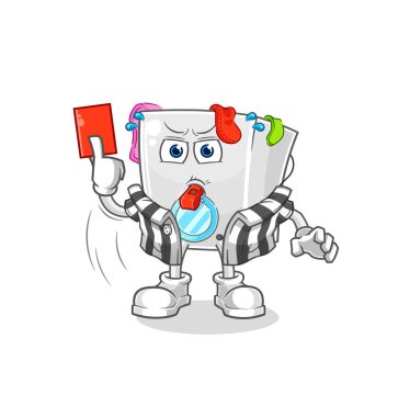 Kırmızı kart resimli çamaşır makinesi hakemi. karakter vektosu