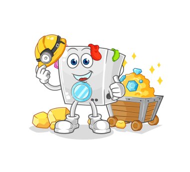 Altın karakterli bir çamaşır makinesi madencisi. karikatür maskotu vektosu