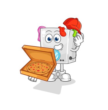 Çamaşır makinesi pizzacı çocuk vektörü. karikatür