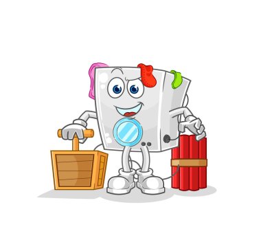 Çamaşır makinesinde dinamit fünyesi var. karikatür maskotu vektosu