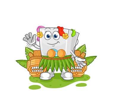 Çamaşır makinesi Hawaii el sallayan karakteri. karikatür maskotu vektosu