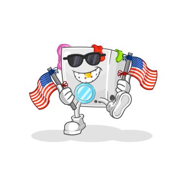 Çamaşır makinesi Amerikan gençlik çizgi filmi maskot vektosu