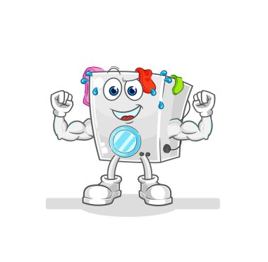 çamaşır makinesi kas çizgi filmi. karikatür maskotu vektosu