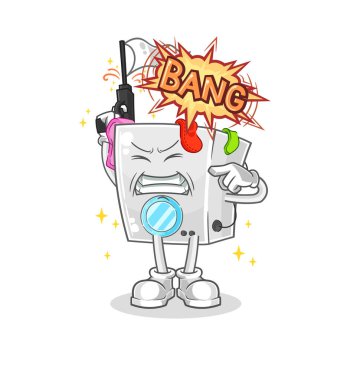 Çamaşır makinesi uyarı atışı maskotu. çizgi film vektosu