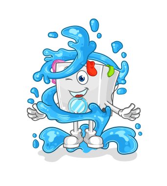 Su maskotlu çamaşır makinesi. çizgi film vektosu