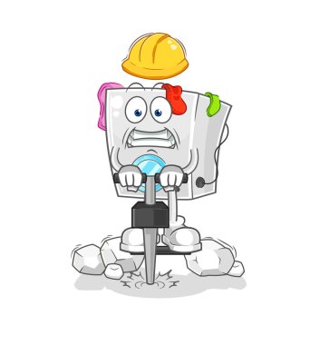 Çamaşır makinesi çizgi film karakteri vektosunu matkapla