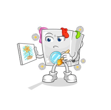 çamaşır makinesi geleneksel boyacı çizgi film karakteri vektosu