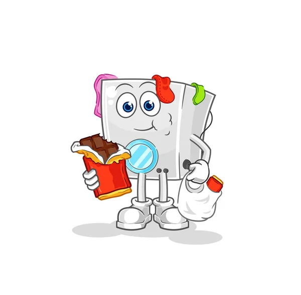 Washing Machine Eat Chocolate Mascot Cartoon Vecto — Stock Vector