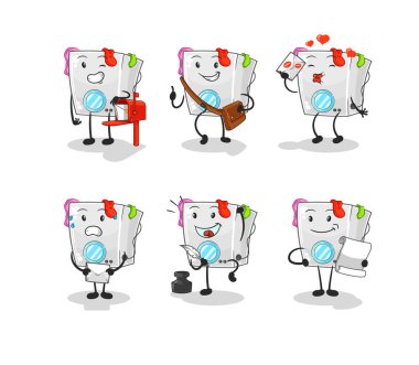 Çamaşır makinesi postacısı karakter belirledi. karikatür maskotu vektosu