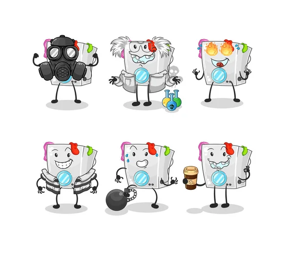 Washing Machine Villain Group Character Cartoon Mascot Vecto — Stock Vector