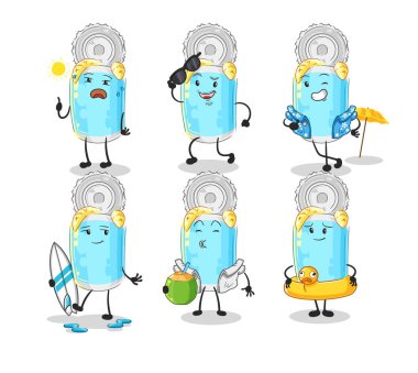 Konserve balık tatil karakteri. karikatür maskotu vektosu