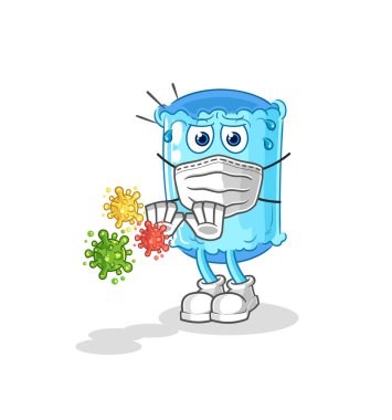 Yastık destekleyicisi virüsleri reddediyor. karikatür maskotu vektosu