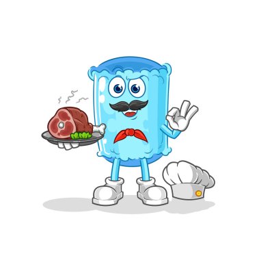 Et maskotlu destekçi yastık şefi. çizgi film vektosu