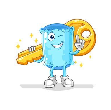 Yedek yastık anahtar maskotu taşır. çizgi film vektosu