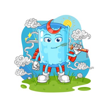 Yedek yastık samuray çizgi filmi. karikatür maskotu vektosu