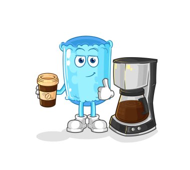 Kahve illüstrasyonu içen yastık. karakter vektosu