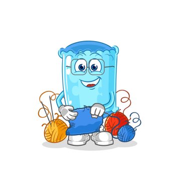 Destekleyici yastık terzi maskotu. çizgi film vektosu