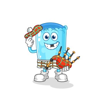 Gayda taşıyıcısı olan destekçi yastık İskoçyalı. karikatür