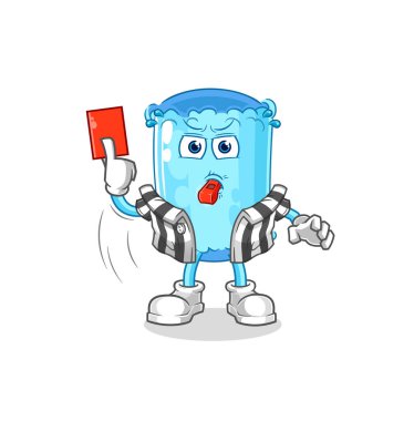 Kırmızı kart resimli destek yastık hakemi. karakter vektosu